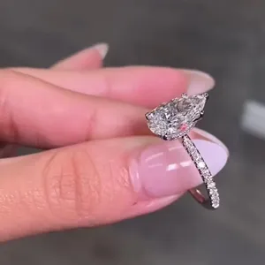 Bague de fiançailles pour femme avec halo caché, 3 carats, taille poire, or blanc 14K, sertie pavé, ornementée de pierres de laboratoire, cadeau d'anniversaire - Product Image 5