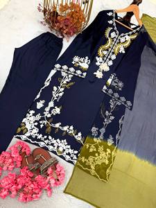 Nuevo Conjunto de Kaftán Largo y Pantalón de Rayón Satinado Sólido de Diseñador, con Dupatta, para Uso Diario, Agradable al Tacto - Product Image 5