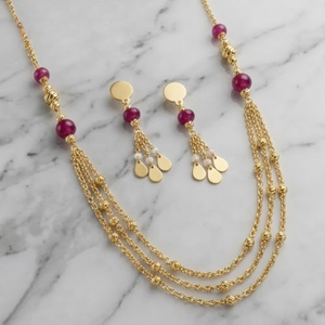 925 Silver Triple Layer <b>Ruby</b> Bead Mala <b>Necklace</b> Set for Women Designer Earrings Traditional Fashion Jewelry - Product Image 3
