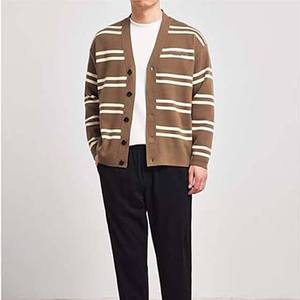 Men's Striped Knitted <b>Cardigan</b> Long Sleeve Button Closure Autumn Sweater <b>Coat</b> Winter Vintage <b>Cardigan</b> Striped Contrast Knit - Product Image 1