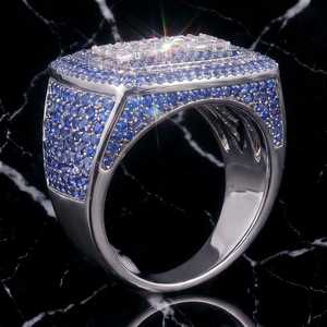 Customize <b>Name</b> Blue Color Moissanite Hip Hop Mens <b>Ring</b> Fine Jewelry 925 Sterling Silver Unique Colored Party Charms - Product Image 3