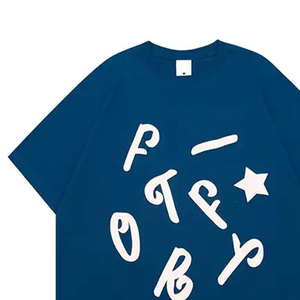 เสื้อยืดสตรีทแวร์พิมพ์ลายพัฟฟ์สำหรับผู้ชาย ผลิตตามสั่งจากโรงงาน OEM ผ้าฝ้ายทรงโอเวอร์ไซส์ ดีไซน์โลโก้ 3 มิติแบบนูน - Product Image 6