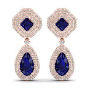 Boucles d'oreilles REYES, nouveau design, or massif 14 carats, diamants certifiés IGI, sur mesure, coupe poire, saphir bleu 5,6 carats - Product Image 3