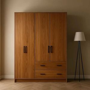 Armario Moderno de Madera de Teca Sólida con 3 Puertas y Cajones, Mueble de Almacenamiento para Dormitorio, Fabricante de Indonesia - Product Image 1