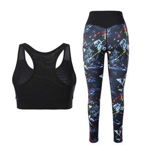 ชุดบราและเลกกิ้งพิมพ์ลายโลโก้คุณภาพสูง ชุดออกกำลังกายผ้าสแปนเด็กซ์ ชุดโยคะ 2 ชิ้น - Product Image 4