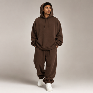 Men's <b>Oversized</b> Brown Hoodie <b>Sweatpants</b> Set Casual Tracksuit Embroidered Thermal Polyester/Cotton Fleece 380g Custom Brand - Product Image 5
