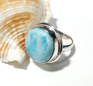 Anillo de Plata de Ley 925 con Cabujón de Larimar Natural, Hecho a Mano, Ajustable, para Boda, Compromiso, Certificado, para Mujer - Product Image 5