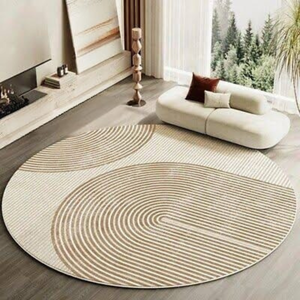 Modern <b>Abstract</b> Round Area <b>Rug</b> Beige Polyester Low Pile Non-Slip Living Room <b>Rug</b> - Product Image 1