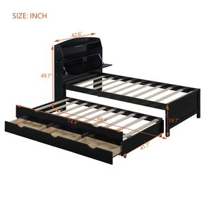 Letto a piattaforma in legno con luci LED, misura Twin, con letto estraibile e cassetti contenitore nella testiera (Vecchio SKU N820S00008D) - Product Image 5