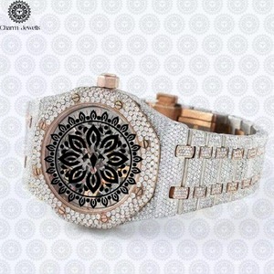 Montre en acier inoxydable de qualité supérieure avec diamant Moissanite, éclat brillant, idéale pour mariage et cadeau, disponible à la vente - Product Image 1