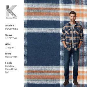 Yarn Dyed Cotton <b>Flannel</b> Fabric 2/2 Twill 310GSM Heavyweight Woven Check OEM ODM - Product Image 1