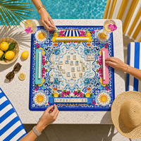 The Lucky Tiles Tapis de Mahjong Américain au Citron Méditerranéen, 33,1 pouces carré, 2 mm, en Néoprène Antidérapant, Housse de Table de Jeu, Design Original