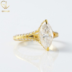 2.10 CT Marquise Cut Moissanite Diamond <b>Ring</b>, 14K Gold <b>Split</b> Shank Engagement <b>Ring</b>, Hidden Halo Wedding <b>Ring</b> For Women - Product Image 3
