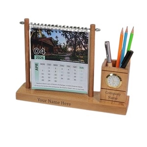 Calendario de Escritorio de Madera Personalizado con Portaplumas y Reloj |   Organizador de Escritorio Personalizado para Oficina, Fabricante de Regalos Corporativos - Product Image 3