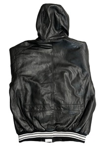 Custom OEM Men's Genuine <b>Sheepskin</b> Leather Tracksuit Two-Piece Set Striped Trim Hooded Bomber <b>Jacket</b> and Cargo Jogger set - Product Image 3