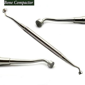 Instrument de compactage osseux dentaire ergonomique avec poignée moletée argentée, outil chirurgical manuel de classe I certifié CE - Product Image 1