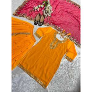 Ensemble de vêtements de soirée pour femmes Designer Top Dhoti Jupe Dupatta - Product Image 2