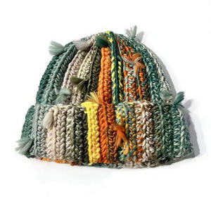 Custom Brand OEM <b>Wool</b> Blend Chunky Knit <b>Beanie</b> 3D Embroidery Striped Pattern Sublimation Transfer Print Unisex Adult Winter <b>Hat</b> - Product Image 2