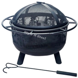 Brasero moderne en fer avec peinture résistante à la chaleur, design autoportant, chauffage extérieur au charbon/bois - Product Image 1