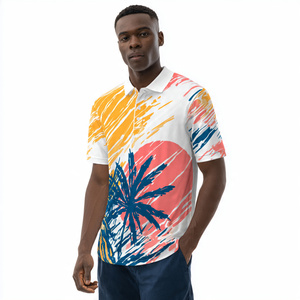 Chemises polo imprimées pour la plage, manches courtes, col rabattu, boutonnées, pour hommes - Product Image 2