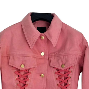 เสื้อแจ็คเก็ตยีนส์ผู้หญิงบุหนังแกะ ผ้าฝ้ายทอ ใส่ได้สองด้าน เป็นมิตรกับสิ่งแวดล้อม สไตล์มอเตอร์ไซค์ แขนยาว ลำลอง ทรงหลวม สั้น - Product Image 4