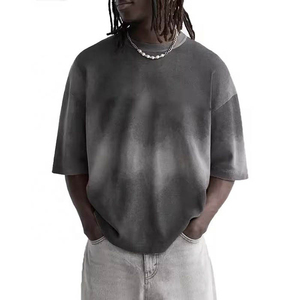 Camiseta de punto de algodón oversize con efecto tie-dye y manga corta para hombre, estilo vintage, con estampado liso, top informal de streetwear, camisetas casuales para hombre - Product Image 2