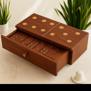 Personalized Rosewood Domino Set – Brass Inlay Keepsake Box - Product Image 1
