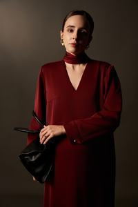 Women's Silk Woven Satin Midi Dress V-Neck Scarf Tie Regular Sleeve Breathable Summer Minimalist Casual Style Made in Vietnam - Product Image 3
