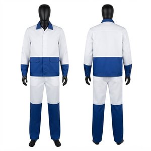 Combinaison de travail en sergé de coton polyester 245 GSM de qualité supérieure pour homme, séchage rapide, design à panneaux blanc et bleu roi, broderie et gaufrage personnalisés - Product Image 1