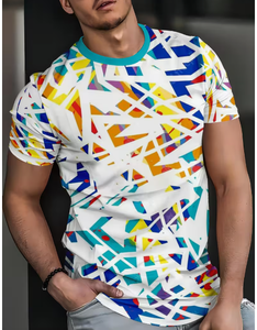 T-shirt à manches courtes pour homme, imprimé géométrique, coupe ajustée, col rond, vêtement décontracté, tissu tricoté en polyester imprimé par sublimation - Product Image 1