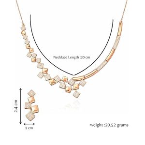 Ensemble collier et boucles d'oreilles géométriques plaqués or rose avec cristaux en strass pour femmes, bijoux de fête, ensembles de bijoux tendance - Product Image 5
