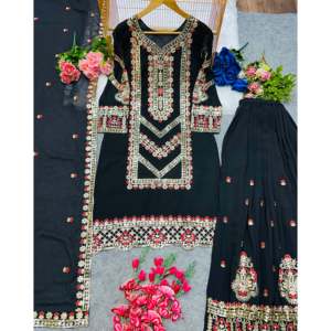 ชุด dupatta ก้นบนสำหรับผู้หญิงดีไซน์เนอร์พร้อมงานปักที่สง่างาม - Product Image 3