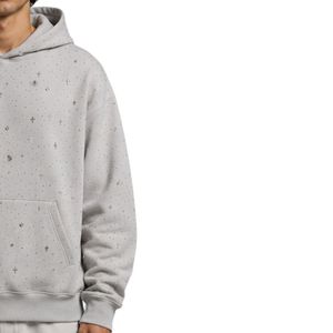 Sweat à capuche oversize gris clair en polaire pour homme, motif étoile en strass, design lourd, streetwear de luxe personnalisé - Product Image 4