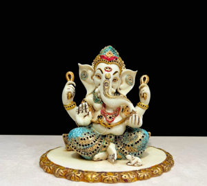 Statue de Ganesha en résine de marbre faite à la main, artisanat traditionnel Nirmala, idole décorative du dieu hindou, décoration pour la maison, le temple ou le bureau - Product Image 1