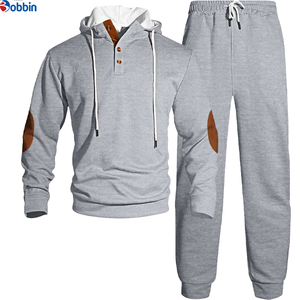 Top Trend Men Clothes Outfit Men's White Hooded Tracksuit <b>Set</b> Solid Color Casual Wear with Brown Patches & Drawstring Closure - Product Image 4