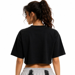 Camiseta Corta Negra Lavada con Logo Personalizado Estilo Urbano Y2K para Mujer, Top Gráfico Oversize de Algodón con Corte Holgado para Verano, Camisas de Moda para Mujer - Product Image 2