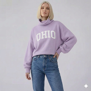 Pull col roulé oversize pour femme OHIO, manches longues, tricoté, couleur unie, pour l'automne, respirant, en coton et bambou, col montant - Product Image 2
