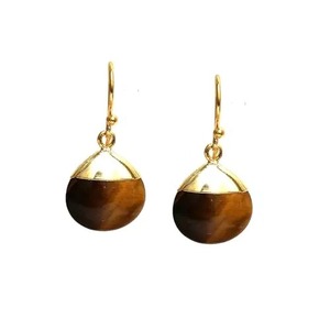Boucles d'oreilles pendantes en œil de tigre plaqué or, forme goutte, bijoux pierre de naissance de novembre avec crochets plaqués or 8-10mm, cadeau pour elle - Product Image 2