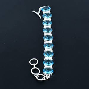Blue Topaz Gemstone <b>Bracelet</b> 925 Sterling Silver Handmade Charm Crystal <b>Bracelet</b> Jewelry Gift For Women - Product Image 4