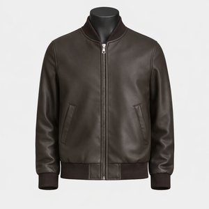 Veste bomber pour homme PRIMEFIELD ENTERPRISES, en polyester marron, écologique, respirante, col montant, fermeture éclair, coupe classique, style moto - Product Image 1