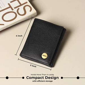 WRIZA Portefeuille Classique Homme en Cuir Véritable Fin à Trois Volets avec Blocage RFID, 6 Emplacements pour Cartes, Poche Zippée pour Monnaie, Compartiment à Billets, Polyester Noir - Product Image 5