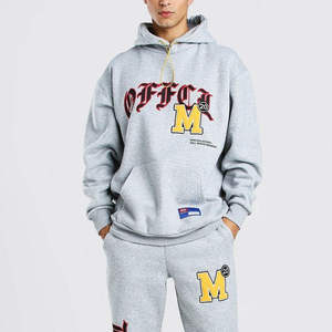 Conjunto deportivo informal para hombre, con sudadera con capucha estampada gris y pantalones jogger, conjunto de dos piezas estilo streetwear. - Product Image 4