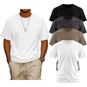 Lot de 4 T-shirts pour hommes grandes tailles en coton à manches courtes, col rond, décontractés, basiques, surdimensionnés, pour l'été - Product Image 1