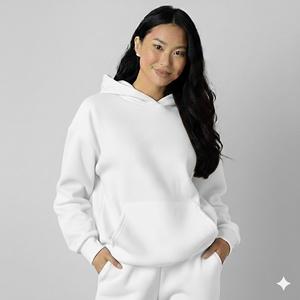 Custom <b>Women</b> <b>Navy</b> Blue Hoodie Wholesale Heavyweight <b>Fleece</b> Pullover Blank Hooded Sweatshirt Plain Oversized Tracksuit Hoody - Product Image 4