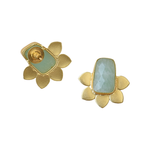 Boucles d'oreilles clous florales en Amazonite naturelle, plaquées or, en laiton fait main, légères, bijoux de mode - Product Image 6