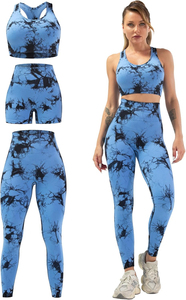 <b>Blue</b> Tie-Dye Yoga Set High Waist Leggings Shorts Sports <b>Bra</b> Four-Way Stretch Spandex Polyester Print Workout Wear 2PCS 3PCS Set - Product Image 5