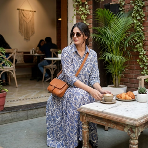 Elegant Free Size Silk Shirt <b>Dress</b> Ibiza Style Azure and Indigo Paisley Long Flowy Maxi Gown for Vacation <b>Lounge</b> and Resort Wear - Product Image 5