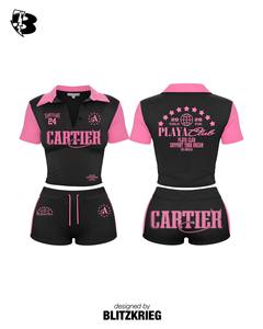 Conjunto a juego Pink Black Playa Club |   Polo Corto y Pantalones Cortos |   Ropa de Playa para Mujer, Estilo Urbano, Marca Privada OEM - Product Image 6