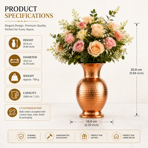 Handcrafted Hammered <b>Copper</b> Flower <b>Vase</b> Decorative Metal <b>Vase</b> with Pedestal Base for Home Decor Table Centerpiece Wedding Floral - Product Image 5