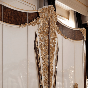 High End French Classic Solid Wood <b>Wardrobe</b> Six Doors Ivory Walnut Gold Accent Carving Closet Luxury Bedroom Furniture Design - Product Image 3